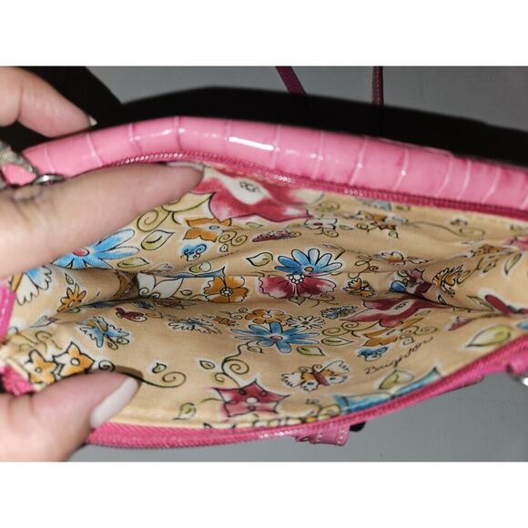 Brighton Pink Leather Croc Embossed Flap Bifold Crossbody Bag Wallet 7.5x6x2.75 - Picture 10 of 11